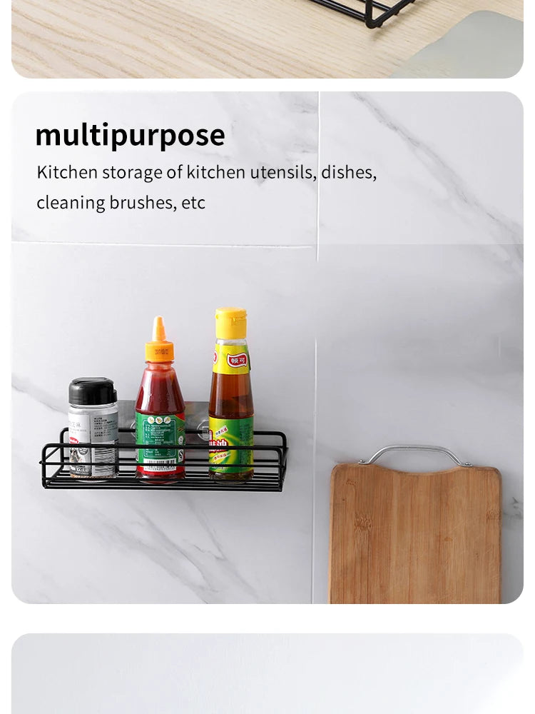 Estante de almacenamiento para baño, organizador de cocina, estantes negros, marco de esquina, perforador de ducha de hierro, estante de Caddy montado gratis