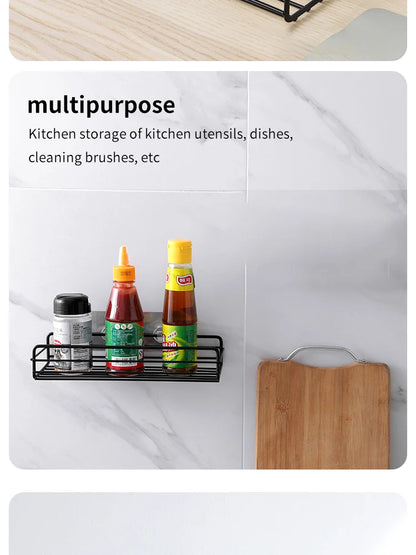 Estante de almacenamiento para baño, organizador de cocina, estantes negros, marco de esquina, perforador de ducha de hierro, estante de Caddy montado gratis