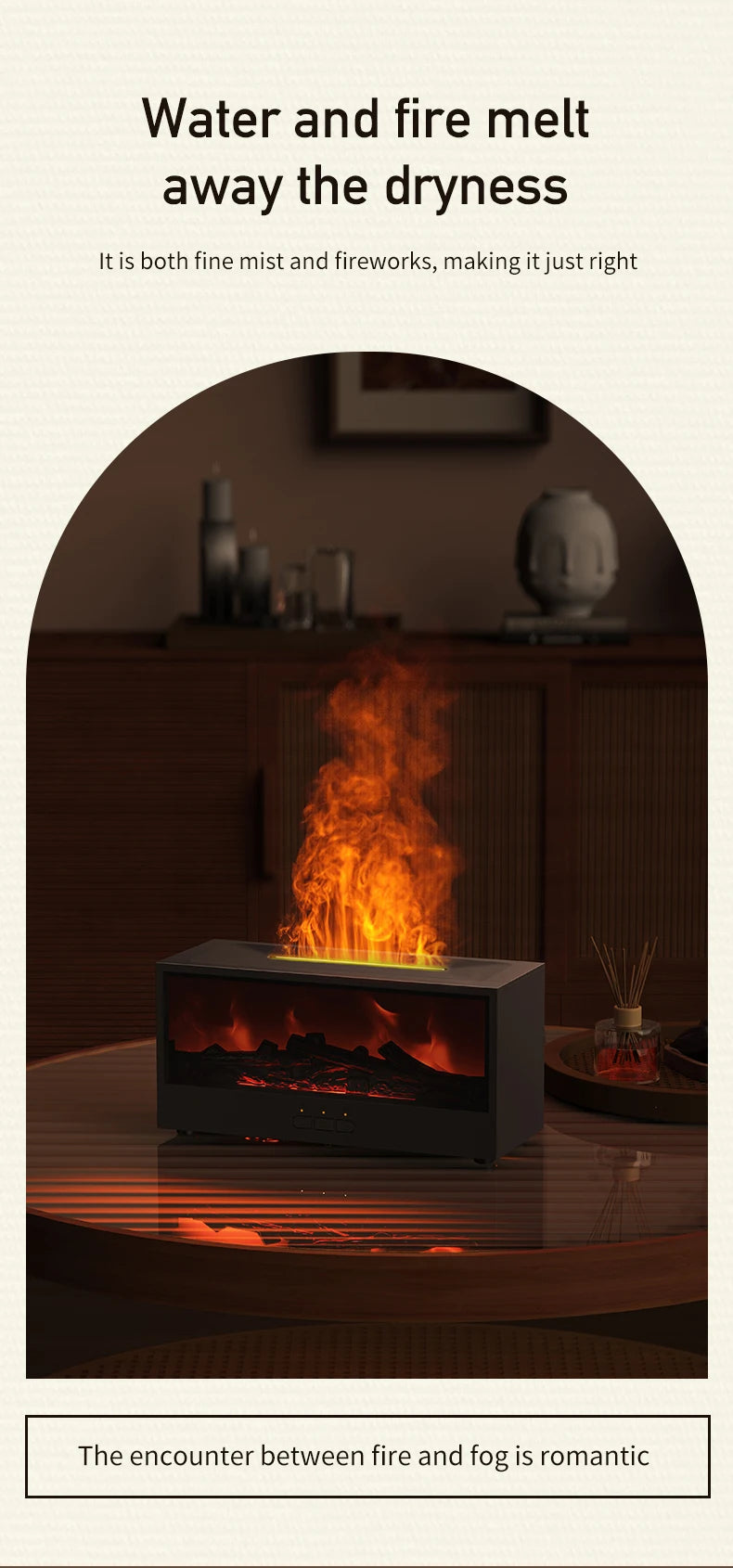VISSKO-humidificador de aire creativo para chimenea, difusor de aceites esenciales con apagado automático sin agua y luz LED, Control remoto para regalo