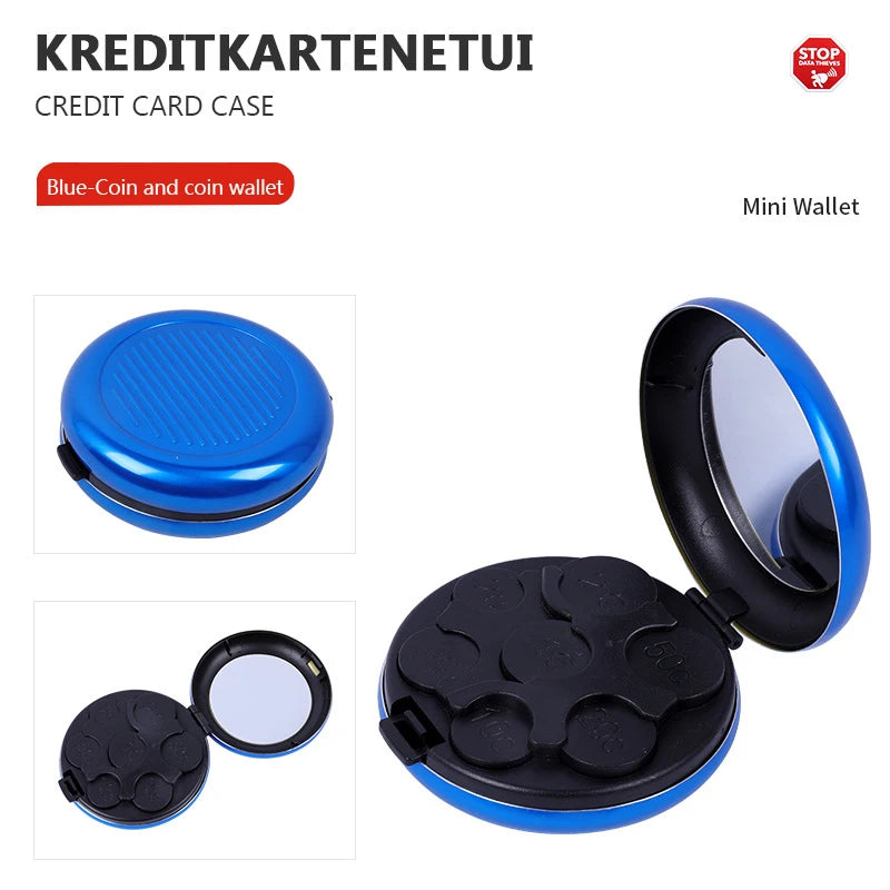 Mini caja de almacenamiento de monedas de Euro con espejo, portátil, aleación de aluminio, Circular, Zero, monedero, moda creativa, 1 unidad