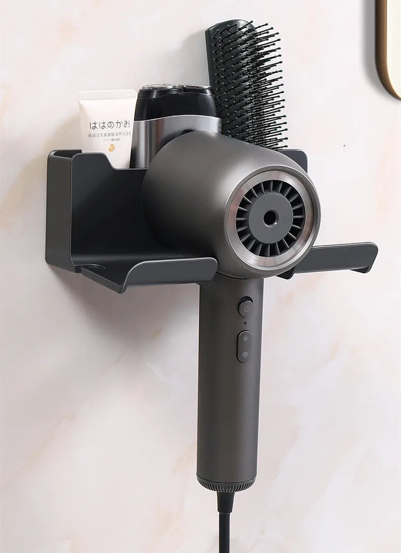 Soporte para secador de pelo montado en la pared, soporte para alisador de pelo, organizador de baño, estantes de organización de baño