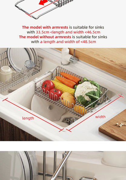 Escurridor de fregadero de cocina de acero inoxidable, estante de secado de platos expandible, soporte de almacenamiento para cuencos de frutas y verduras, organizar utensilios de cocina
