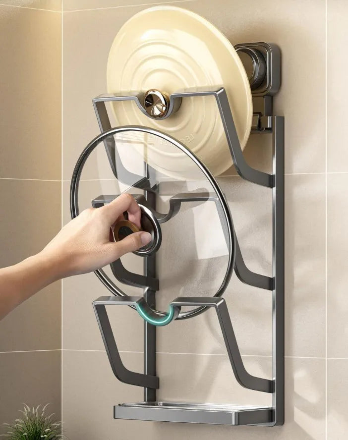 Estante para tapa de olla con ventosa, estante de almacenamiento de cocina sin perforaciones montado en la pared, estante para tabla de cortar de almacenamiento doméstico multifunción