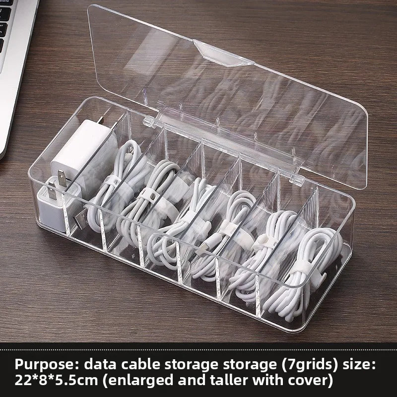 Caja de almacenamiento de cables de datos de plástico transparente, cable doméstico, cargador de teléfono móvil, Cable de carga, caja de acabado, caja de rejilla dividida