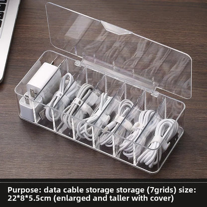 Caja de almacenamiento de cables de datos de plástico transparente, cable doméstico, cargador de teléfono móvil, Cable de carga, caja de acabado, caja de rejilla dividida