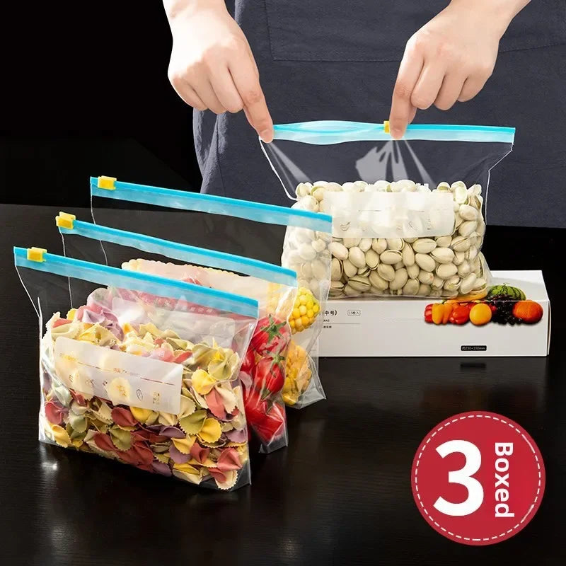 Bolsa de comida disponible en varios tamaños, bolsas Ziplock de calidad alimentaria para organización de almacenamiento de cocina, bolsa de aperitivos reutilizable de 10/15/20/45 Uds.