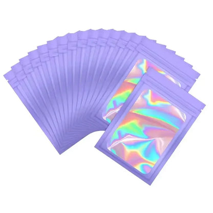 100 Uds. Bolsas holográficas resellables Mylar Ziplock Candy Suger Tee joyería bolsa de almacenamiento de belleza muestra joyería embalaje plástico Pou