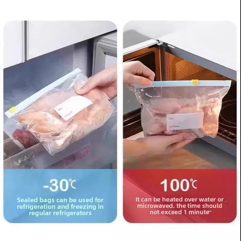 Bolsa de comida disponible en varios tamaños, bolsas Ziplock de calidad alimentaria para organización de almacenamiento de cocina, bolsa de aperitivos reutilizable de 10/15/20/45 Uds.