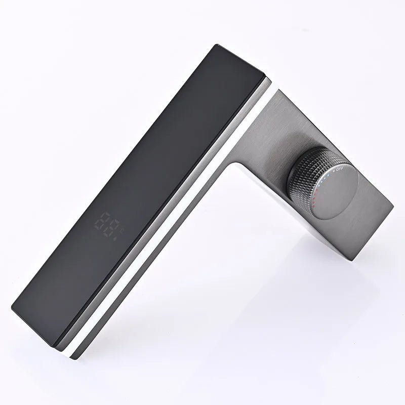 Grifo de lavabo de baño con pantalla Digital, LED inteligente, montado en cubierta de latón, grúa de lavabo, mezclador de agua fría y caliente, grifo de tocador para fregadero