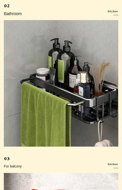 Soporte para fregadero de cocina, estante de almacenamiento de aluminio grueso para toalla y esponja, cesta organizadora de drenaje, estantes de baño