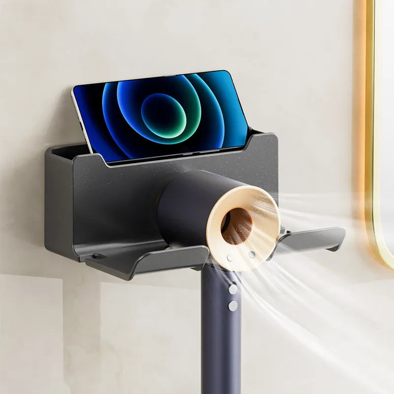 Soporte para secador de pelo montado en la pared, soporte para alisador de pelo, organizador de baño, estantes de organización de baño