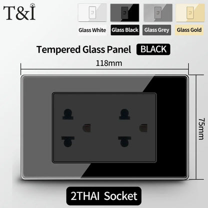 T&I US Standard 118 Toma de pared con interruptor, panel de vidrio templado, puertos de carga USB y tipo C