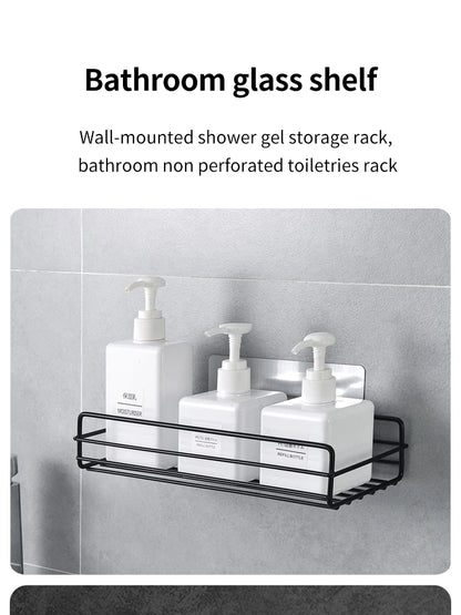 Estante de almacenamiento para baño, organizador de cocina, estantes negros, marco de esquina, perforador de ducha de hierro, estante de Caddy montado gratis