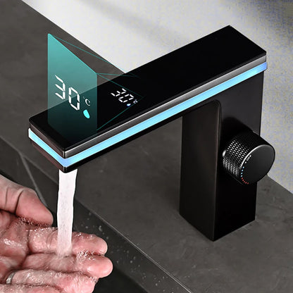 Grifo de lavabo de baño con pantalla Digital, LED inteligente, montado en cubierta de latón, grúa de lavabo, mezclador de agua fría y caliente, grifo de tocador para fregadero