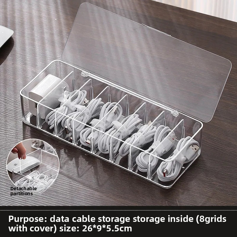 Caja de almacenamiento de cables de datos de plástico transparente, cable doméstico, cargador de teléfono móvil, Cable de carga, caja de acabado, caja de rejilla dividida
