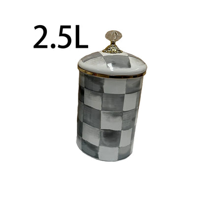 Tarro de almacenamiento clásico Retro europeo, adorno de tablero de ajedrez, contenedores de cocina esmaltados de porcelana, tarros de almacenamiento de azúcar para té y café