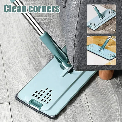 Fregona plana con cubo, almohadillas de microfibra de fácil escurrido para suelos laminados de madera dura, limpieza multiusos en seco y húmedo