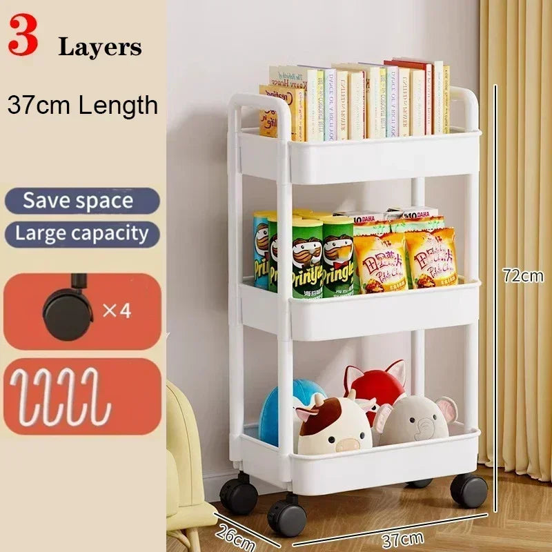 Carro de almacenamiento de estantería, carrito organizador de cocina móvil con ruedas, estantes de baño multicapa, estante de almacenamiento de aperitivos para el hogar