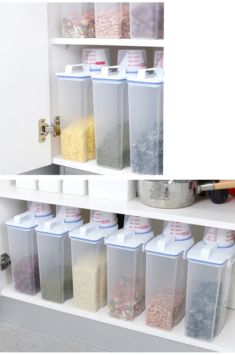 Contenedor de Arroz de 2.3L con Taza Medidora, Dispensador de Arroz de Plástico Libre de BPA, Recipiente de Almacenamiento de Alimentos para Cocina y Despensa para Avena y Harina