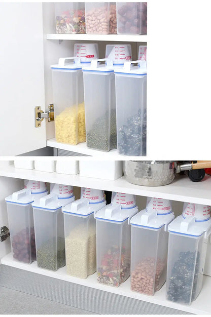 Contenedor de Arroz de 2.3L con Taza Medidora, Dispensador de Arroz de Plástico Libre de BPA, Recipiente de Almacenamiento de Alimentos para Cocina y Despensa para Avena y Harina