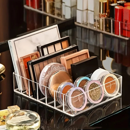 Organizador de maquillaje de plástico transparente con 7 compartimentos, soporte para lápiz labial y sombra de ojos, bandeja de almacenamiento de cosméticos para artículos esenciales de baño
