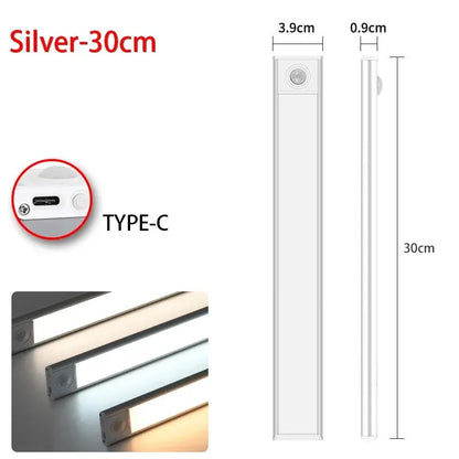 Luz LED con Sensor de movimiento, luz nocturna inalámbrica USB para debajo del gabinete, cocina, dormitorio, armario, Sensor, iluminación interior