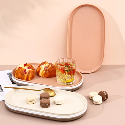 Bandeja de almacenamiento de plástico ovalada, bandeja reutilizable para servir alimentos, bandeja de fruta y postre, organizador de cocina, bandeja de exhibición de joyería multiusos