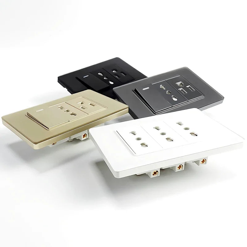 T&I US Standard 118 Toma de pared con interruptor, panel de vidrio templado, puertos de carga USB y tipo C