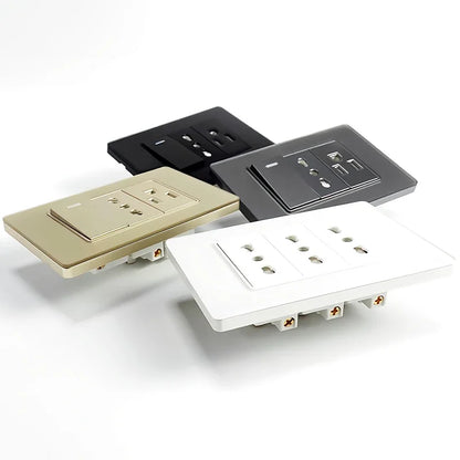 T&I US Standard 118 Toma de pared con interruptor, panel de vidrio templado, puertos de carga USB y tipo C