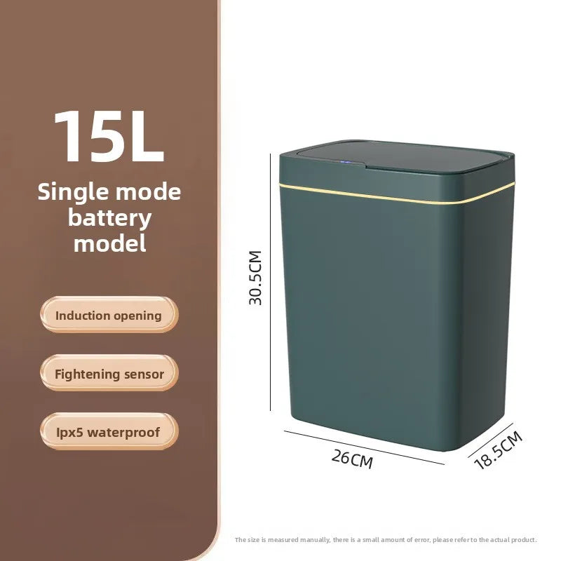 Cubo de basura inteligente de 15L, contenedor automático con Sensor sin contacto, impermeable, inodoro, para baño, cocina, dormitorio, cesta de basura moderna