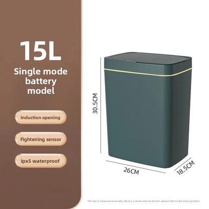Cubo de basura inteligente de 15L, contenedor automático con Sensor sin contacto, impermeable, inodoro, para baño, cocina, dormitorio, cesta de basura moderna