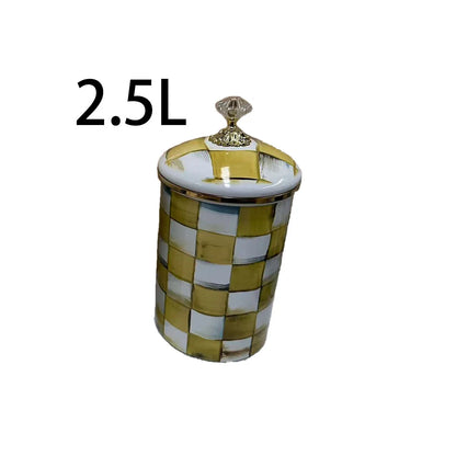 Tarro de almacenamiento clásico Retro europeo, adorno de tablero de ajedrez, contenedores de cocina esmaltados de porcelana, tarros de almacenamiento de azúcar para té y café
