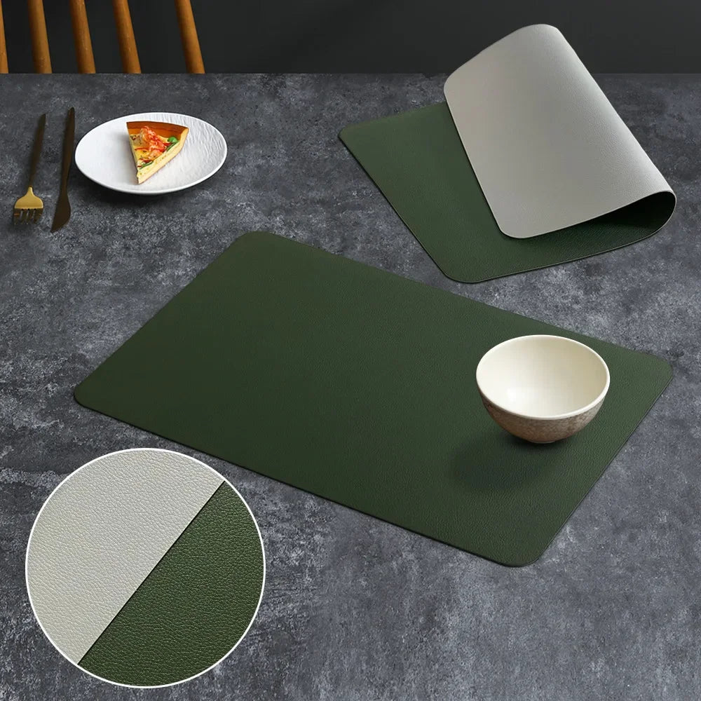 Tapete de mesa de comedor de cuero de doble cara de PVC, decoración de escritorio, tapete para platos de comedor para el hogar, tapete antideslizante para cuencos, tapete de aislamiento térmico