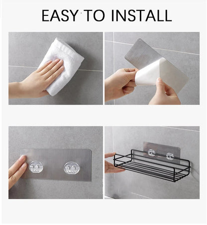 Estante de almacenamiento para baño, organizador de cocina, estantes negros, marco de esquina, perforador de ducha de hierro, estante de Caddy montado gratis