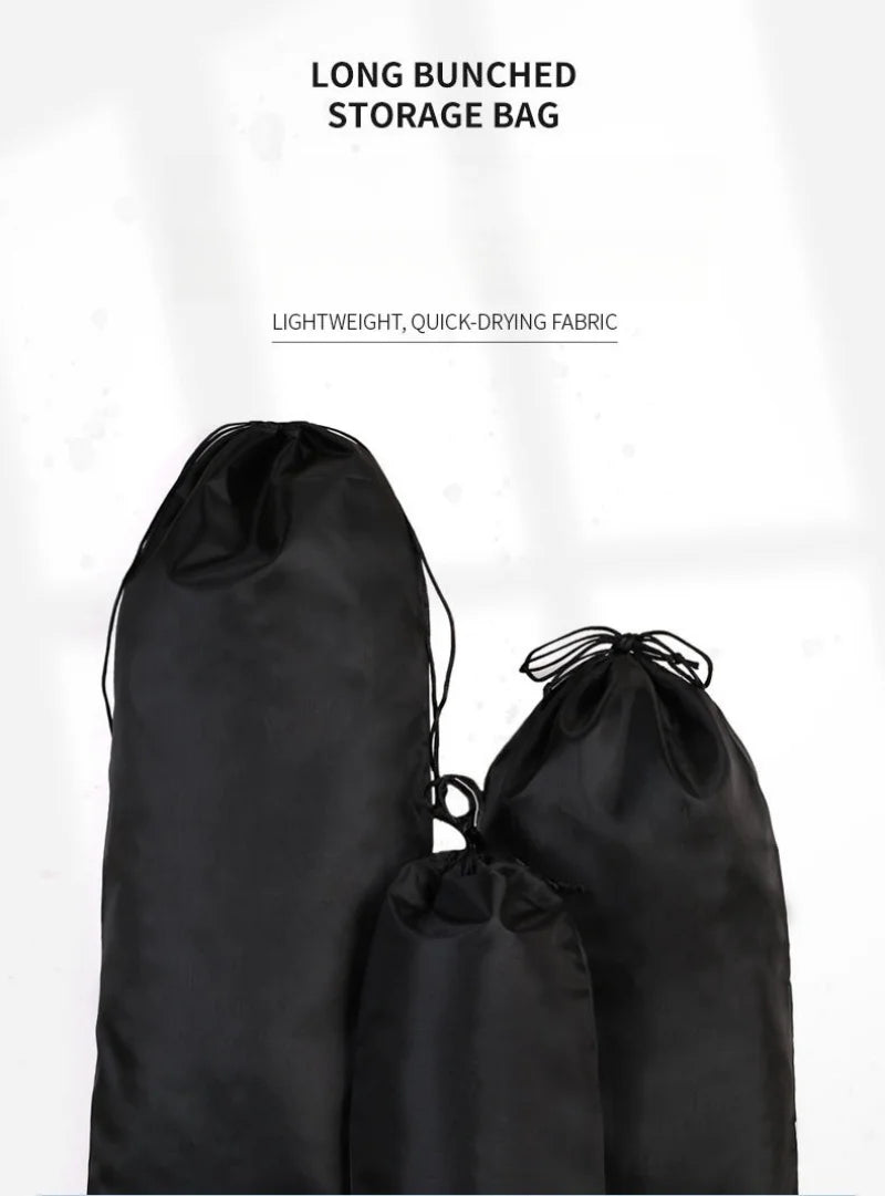 StoBag 10/5 Uds. Bolsas largas de nailon negro con cordón impermeable a prueba de polvo paraguas almacenamiento de embalaje bolsa organizadora de viaje reutilizable