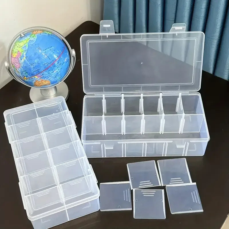 Caja de almacenamiento de joyería desmontable, pendientes, papelería, escritorio, a prueba de polvo, accesorio de plástico transparente, clasificación, 12 rejillas, 1 ud.