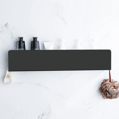 Estante organizador de baño negro con ganchos, estantes de decoración de cocina de aluminio en pared, estante de almacenamiento para ducha, montaje en pared