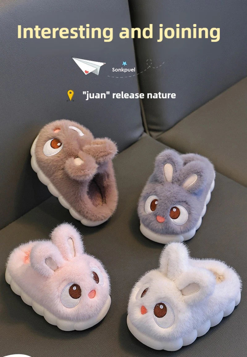 Zapatillas de invierno con dibujos de conejo para niños, zapatos cómodos y cálidos para casa, pantuflas mullidas para interiores, novedad de 2024