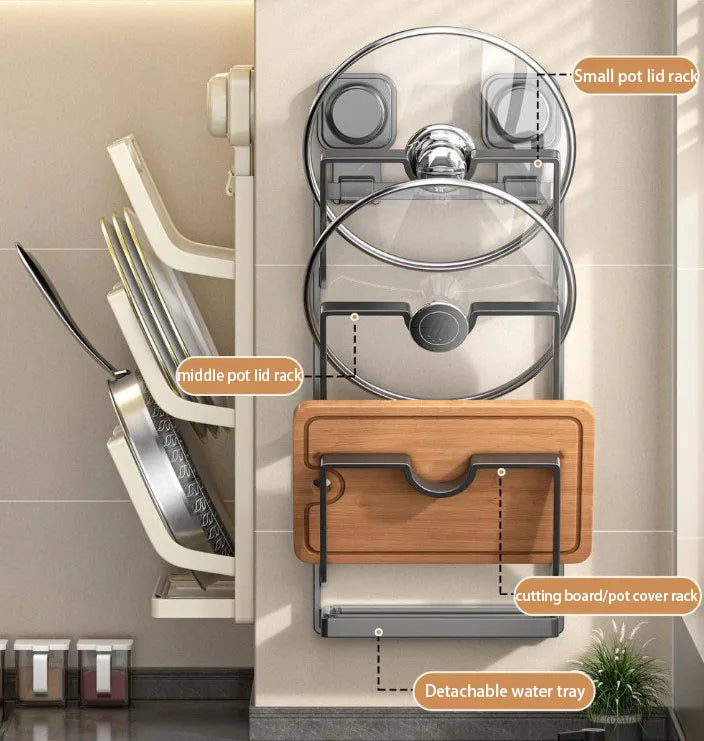 Estante para tapa de olla con ventosa, estante de almacenamiento de cocina sin perforaciones montado en la pared, estante para tabla de cortar de almacenamiento doméstico multifunción