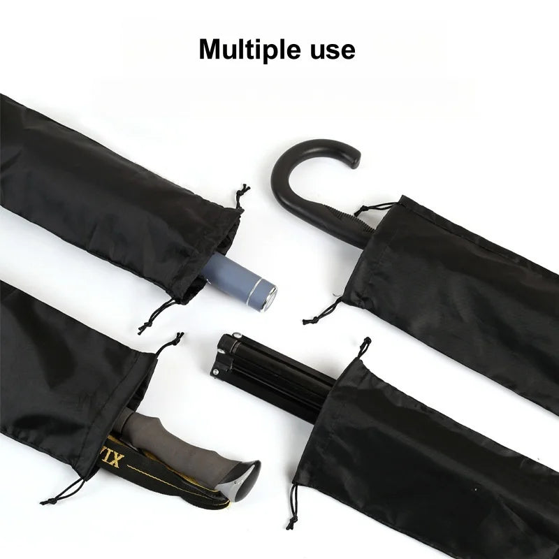 StoBag 10/5 Uds. Bolsas largas de nailon negro con cordón impermeable a prueba de polvo paraguas almacenamiento de embalaje bolsa organizadora de viaje reutilizable