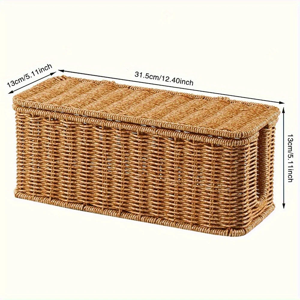 Caja eléctrica de ratán tejida a mano: material PE duradero, con tapa, con diseño de estilo rural rural, múltiples espacios de almacenamiento