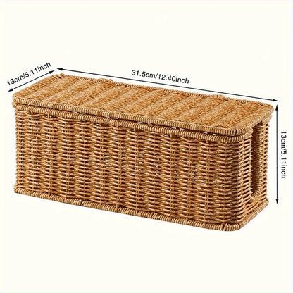 Caja eléctrica de ratán tejida a mano: material PE duradero, con tapa, con diseño de estilo rural rural, múltiples espacios de almacenamiento