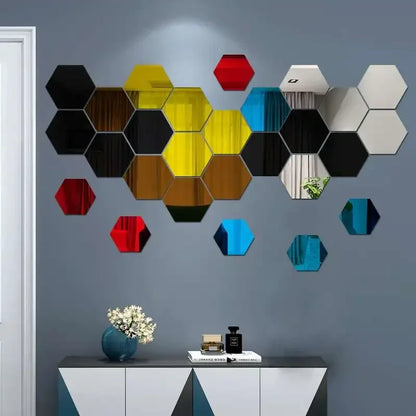 Hexágono acrílico 3D espejo pegatina de pared decoración del hogar DIY autoadhesivo espejo calcomanía decoración pegatinas arte decoración de pared grande 6/12 piezas