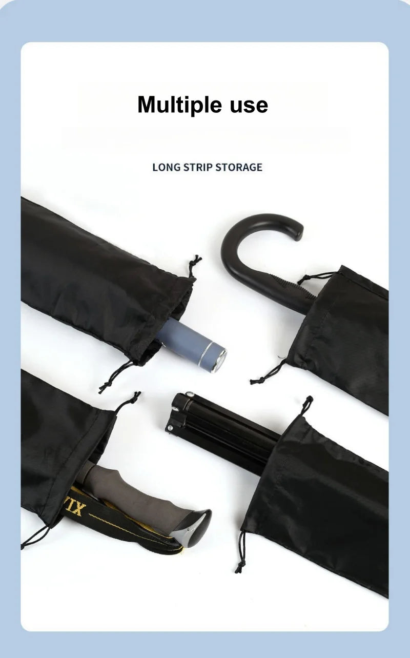 StoBag 10/5 Uds. Bolsas largas de nailon negro con cordón impermeable a prueba de polvo paraguas almacenamiento de embalaje bolsa organizadora de viaje reutilizable