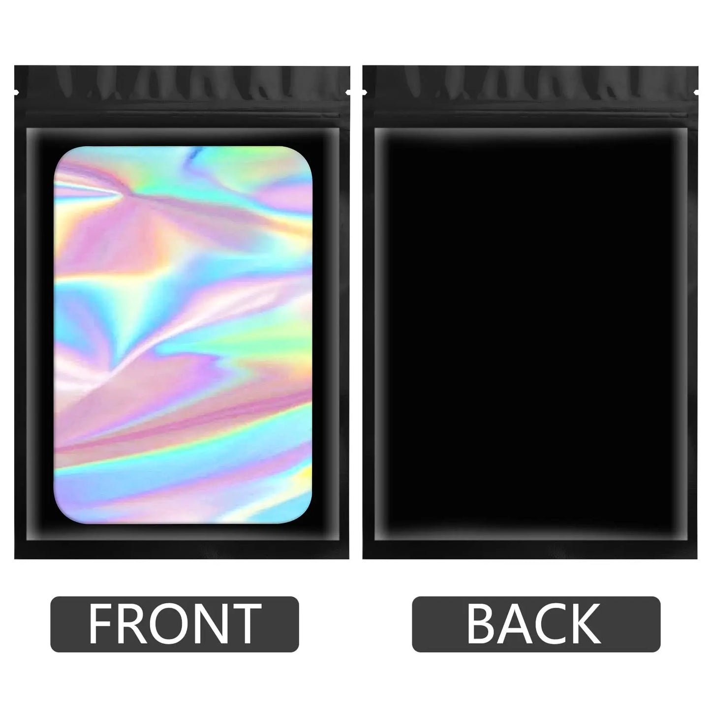 50 Uds. Bolsas Mylar resellables a prueba de olores, bolsas de plástico holográficas con cierre de cremallera para joyería de dulces, bolsas de papel de aluminio para almacenamiento de alimentos