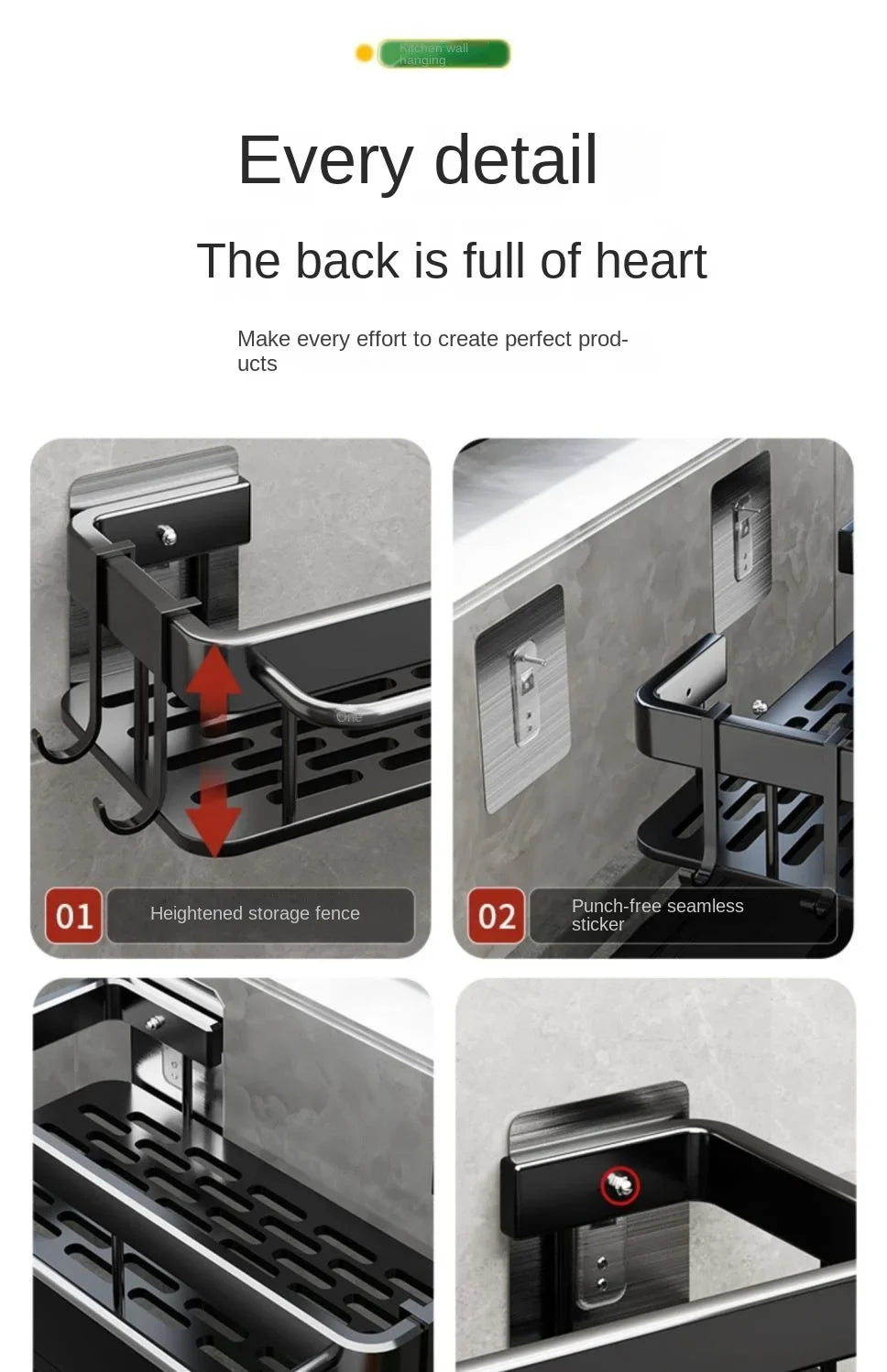 Soporte para fregadero de cocina, estante de almacenamiento de aluminio grueso para toalla y esponja, cesta organizadora de drenaje, estantes de baño