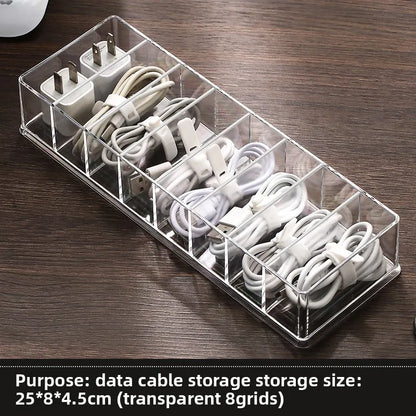 Caja de almacenamiento de cables de datos de plástico transparente, cable doméstico, cargador de teléfono móvil, Cable de carga, caja de acabado, caja de rejilla dividida