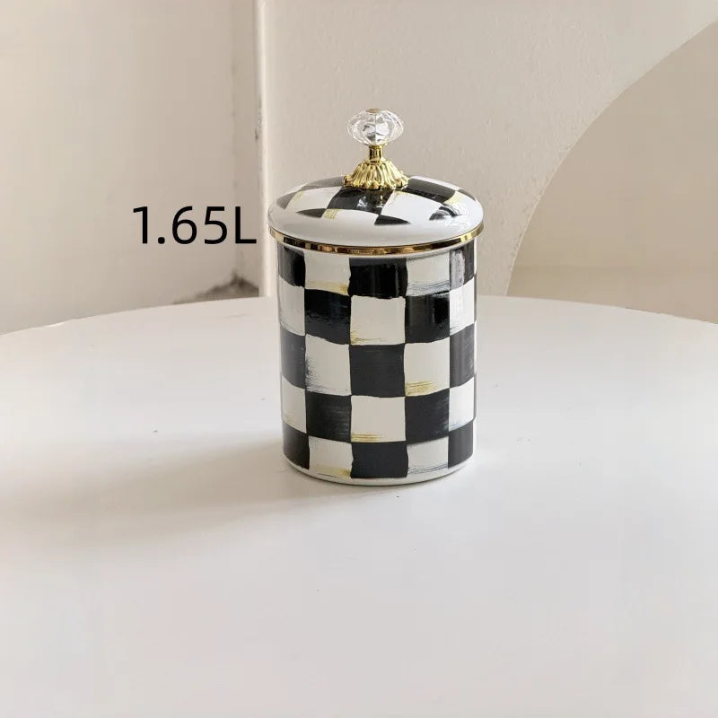 Tarro de almacenamiento clásico Retro europeo, adorno de tablero de ajedrez, contenedores de cocina esmaltados de porcelana, tarros de almacenamiento de azúcar para té y café