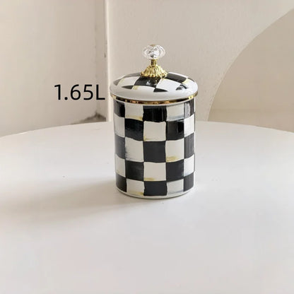 Tarro de almacenamiento clásico Retro europeo, adorno de tablero de ajedrez, contenedores de cocina esmaltados de porcelana, tarros de almacenamiento de azúcar para té y café