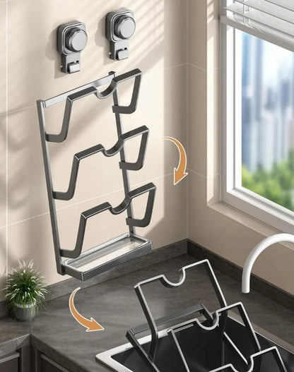 Estante para tapa de olla con ventosa, estante de almacenamiento de cocina sin perforaciones montado en la pared, estante para tabla de cortar de almacenamiento doméstico multifunción